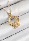 316L Çelik Zirkon Taşlı Düğüm Model Gold Renk Kadın Kolye