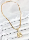 316L Çelik Zirkon Taşlı Güneş Model Gold Renk Kadın Kolye