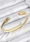 316L Çelik Zirkon Taşlı İnci Model Gold Renk Kadın Bileklik