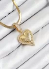 316L Çelik Zirkon Taşlı Kalp Model Gold Renk Kadın Kolye