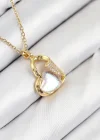 316L Çelik Zirkon Taşlı Kalp Model Gold Renk Kadın Kolye
