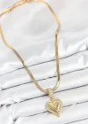 316L Çelik Zirkon Taşlı Kalp Model Gold Renk Kadın Kolye