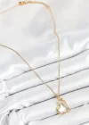 316L Çelik Zirkon Taşlı Kalp Model Gold Renk Kadın Kolye