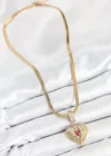 316L Çelik Zirkon Taşlı Kanatlı Kalp Model Gold Renk Kadın Kolye