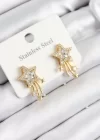 316L Çelik Zirkon Taşlı Kayan Yıldız Model Gold Renk Kadın Küpe