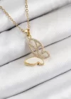 316L Çelik Zirkon Taşlı Kelebek Model Gold Renk Kadın Kolye