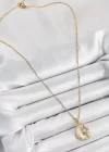 316L Çelik Zirkon Taşlı Kutup Yıldızlı Hilal Model Gold Renk Kadın Kolye