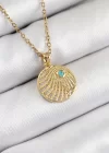 316L Çelik Zirkon Taşlı Madalyon Model Gold Renk Kadın Kolye