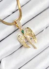 316L Çelik Zirkon Taşlı Melek Model Gold Renk Kadın Kolye