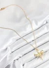 316L Çelik Zirkon Taşlı Melek Model Gold Renk Kadın Kolye