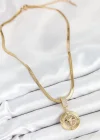 316L Çelik Zirkon Taşlı Pusula Model Gold Renk Kadın Kolye