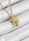 316L Çelik Zirkon Taşlı Sallantılı Yıldız Model Gold Renk Kadın Kolye