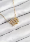 316L Çelik Zirkon Taşlı Sarmal Model Gold Renk Kadın Kolye