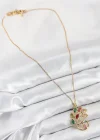 316L Çelik Zirkon Taşlı Tavus Kuşu Model Gold Renk Kadın Kolye