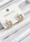 316L Çelik Zirkon Taşlı Topçuk Halka Model Gold Ve Gümüş Renk Kadın Küpe
