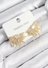 316L Çelik Zirkon Taşlı Yelpaze Model Gold Renk Kadın Küpe