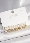 925 Ayar Gümüş Çivi Pirinç Gold Renk Bambu Halka Model Kadın Küpe Seti