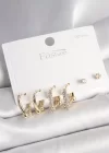 925 Ayar Gümüş Çivi Pirinç Gold Renk Tiffany Halka Model Kadın Küpe Seti