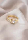 Ayarlamalı Altın Renk Metal Zirkon ve Kristal Taşlı Oval Model Yüzük