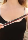 Bordo Renk Desenli Tasarımlı Taşlı Beyaz Örgü Model Kadın Deri Bileklik