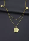 Çelik Gold Renk Desenli Oval Model Çift Zincir Tasarımlı Kadın Kolye