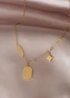 Çelik Gold Renk Gökyüzü Tasarımlı Zirkon Taşlı Kadın Kolye