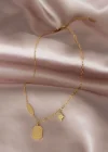 Çelik Gold Renk Gökyüzü Tasarımlı Zirkon Taşlı Kadın Kolye