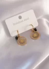 Çelik Gold Renk Güneş Figür Siyah Kristal Detay Kadın Küpe
