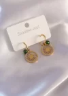 Çelik Gold Renk Güneş Figür Yeşil Kristal Detay Kadın Küpe