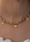 Çelik Gold Renk Kalın Zincir Model Kalp Figür Kadın Kolye
