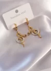 Çelik Gold Renk Yılan Figür Zirkon Taşlı Kadın Küpe