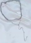 Çelik Gümüş Renk Çift Zincirli Kolye