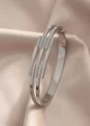 Çelik Gümüş Renk Kaburga Model Kelepçe Kadın Bileklik