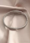 Çelik Gümüş Renk Kaburga Model Kelepçe Kadın Bileklik