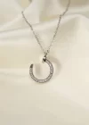 Çelik Silver Renk Zirkon Taşlı Çivi Model Kadın Kolye