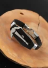 Deniz Çapalı Metal Aksesuarlı Siyah Renk Deri Erkek Bileklik