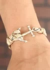 Desenli Krem Metal Çapalı Erkek Bileklik