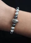 Doğal Taş Gladyatör Model Gümüş Ve Füme Renk Asansörlü Erkek Bileklik