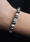 Doğal Taş Zar Model Gümüş Ve Füme Renk Asansörlü Erkek Bileklik