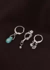 Düğüm Model Gümüş Renk Metal Mavi Taş Detaylı Çoklu Küpe