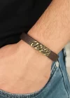 Eskitme Metal Şık Aksesuarlı Kahverengi Deri Erkek Bileklik