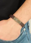 Eskitme Metal Zebra Aksesuarlı Kahverengi Deri Erkek Bileklik