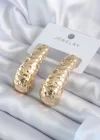 Gold Renk İşleme Detay Pirinç Kadın Küpe