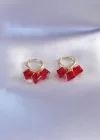 Gold Renk Kırmızı Renk Kristal Taşlı Kadın Küpe