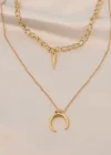 Gold Renk Metal Çift Zincirli Aksesuarlı Kolye
