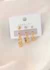 Gold Renk Sarmal Halka Zirkon Taş Detay Kadın Küpe Seti