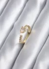 Gold Renk Zirkon Taşlı Kalp Model Kadın Yüzük