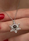 Gümüş 100 Dilde Seni Seviyorum Kar Tanesi Kadın Kolye