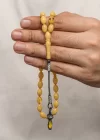 Gümüş 1000 Ayar Kazaz Püsküllü Sıkma Kehribar Tesbih