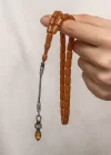Gümüş 1000 Ayar Kazaz Püsküllü Sıkma Kehribar Tesbih